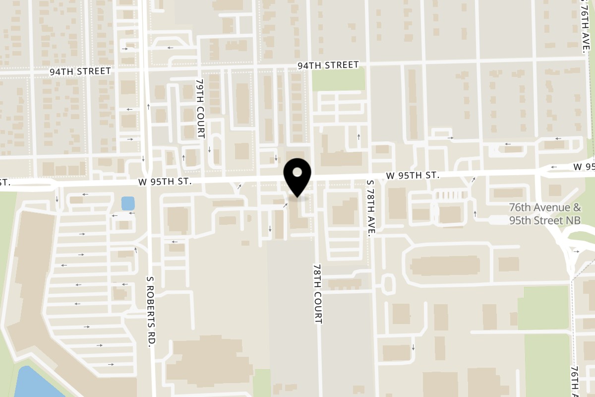 Map showing the location of Highlander's Grill on 7831 W 95th St in Hickory Hills